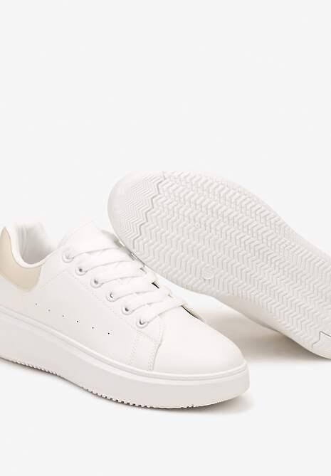 Biało-Beżowe Casualowe Sneakersy na Platformie ze Sznurowaniem Tialorae
