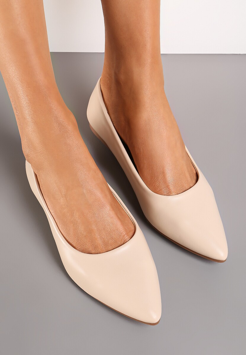 Beżowe Balerinki ze Szpiczastym Noskiem Kaerille