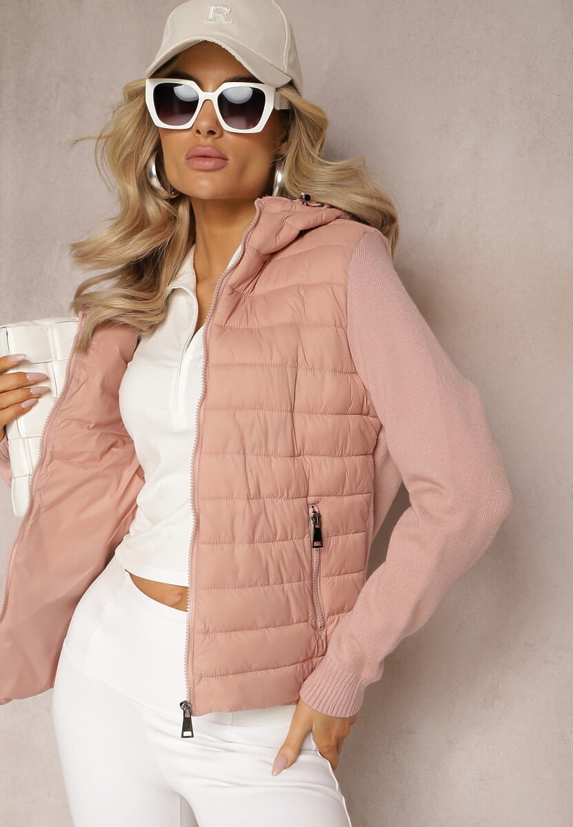 Biała Kurtka z Kapturem i Pikowanym Przodem Gelise