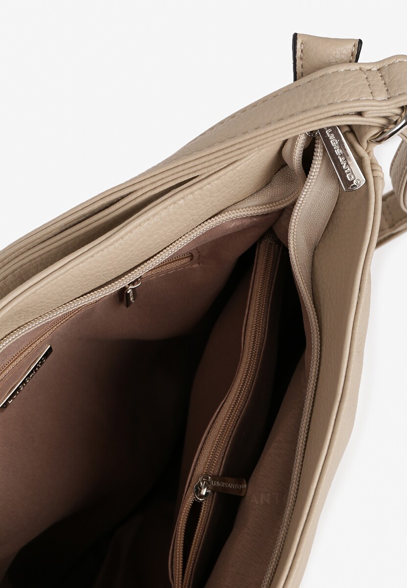 Beżowa Torebka na Ramię z Frędzlami i Suwakami Rivkio