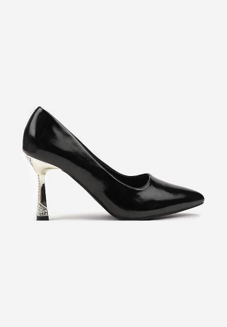 Czarne Szpilki Lakierowane Vices ze Skórzaną Wkładką i Cyrkoniami Avadvire