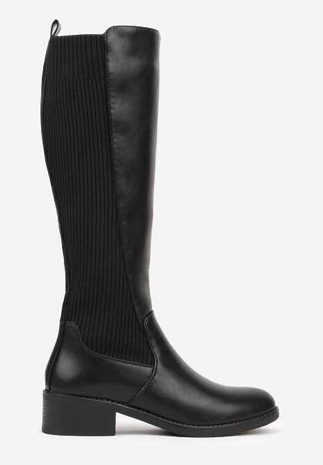 Czarne Casualowe Kozaki Typu Muszkieterki na Płaskiej Podeszwie Belissae