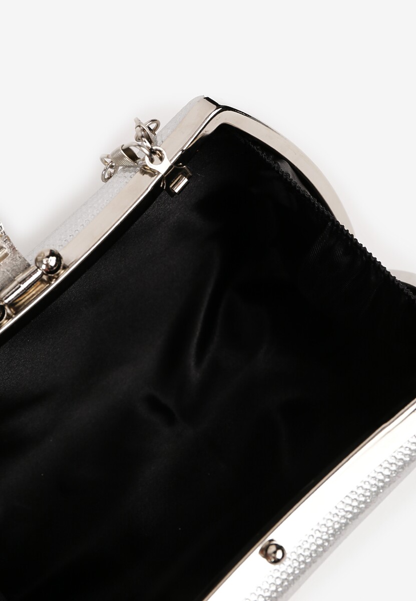 Srebrna Koktajlowa Torebka z Rączką Cyrkoniami i Odpinanym Łańcuszkiem Korida