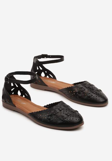 Czarne Ażurowe Sandały z Paskiem z Klamerką przy Kostce Zarilune