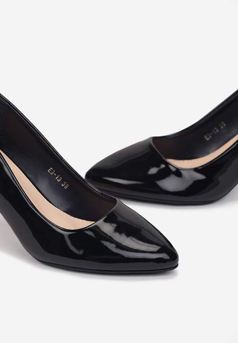 Granatowe Szpilki z Noskiem w Kształcie Migdałka Lakierowane Namania