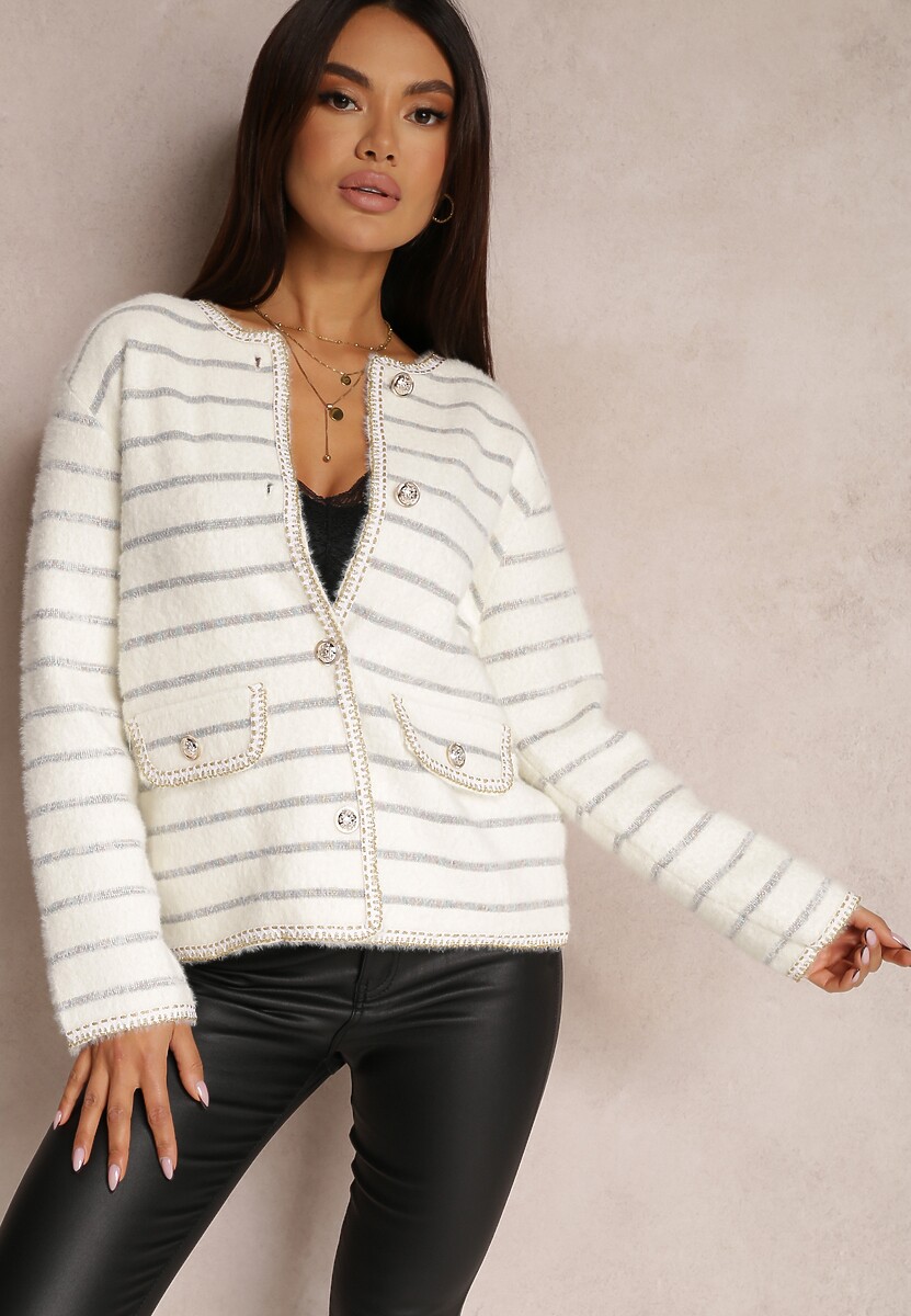 Biały Kardigan z Wiskozy na Guziki Bive