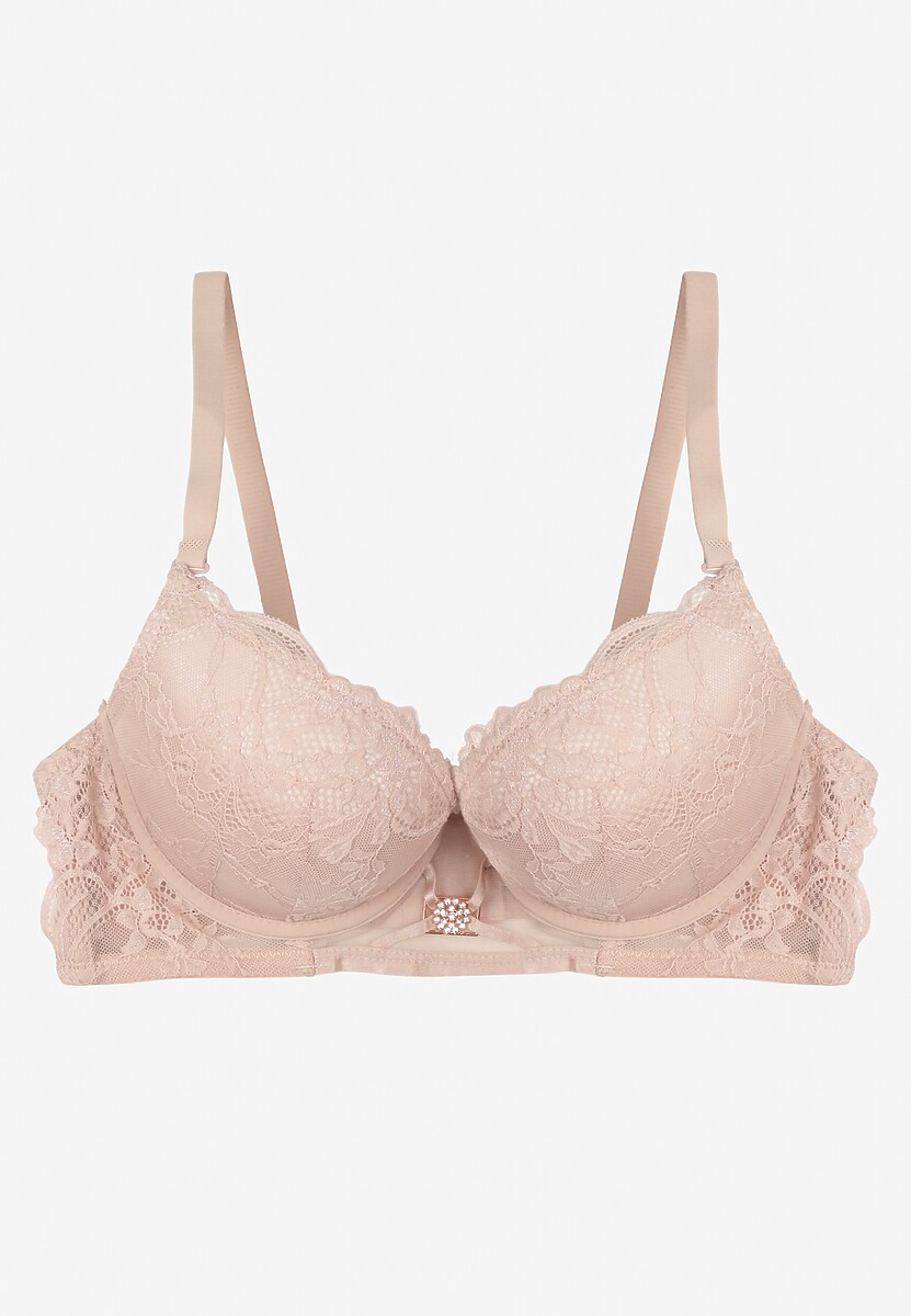 Różowy Koronkowy Biustonosz Push-Up z Metaliczną Ozdobą Aclenne