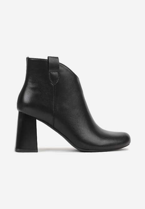 Czarne Skórzane Botki na Słupkowym Obcasie w Eleganckim Stylu Salenoria