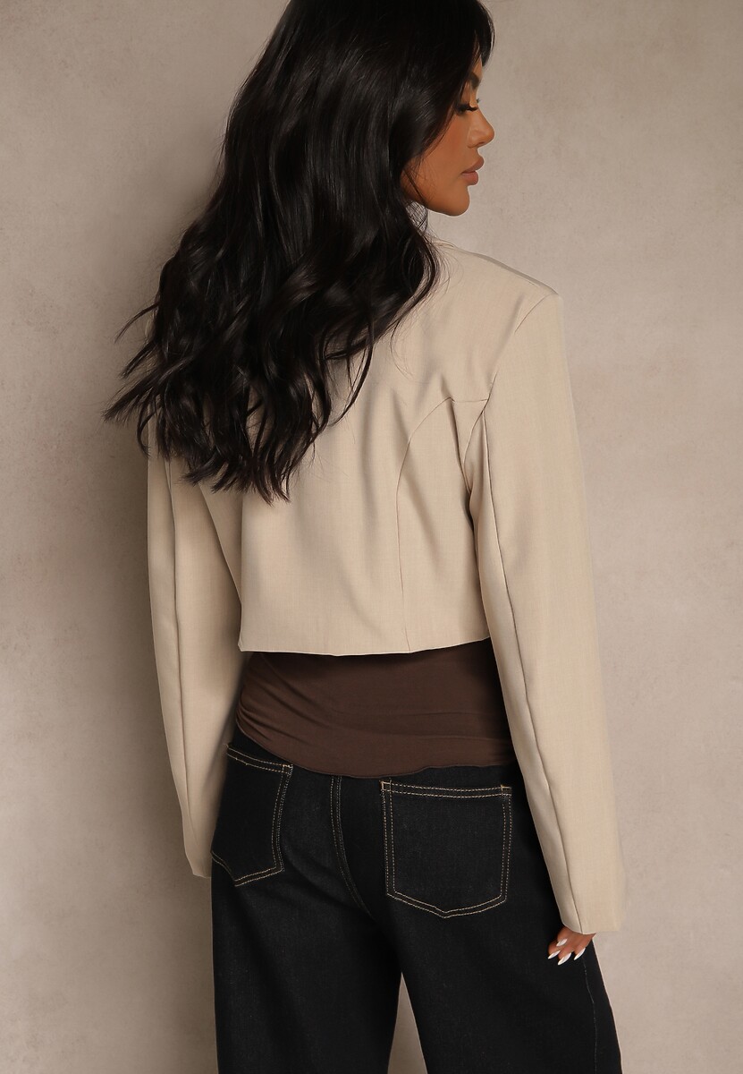 Ciemnobeżowa Dwurzędowa Marynarka o Krótkim Fasonie Redafira