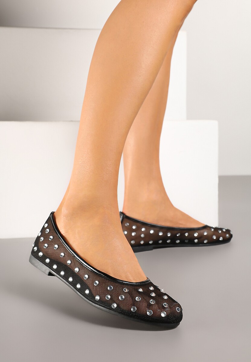 Czarne Balerinki Siateczkowe z Cyrkoniami All Over Annilea