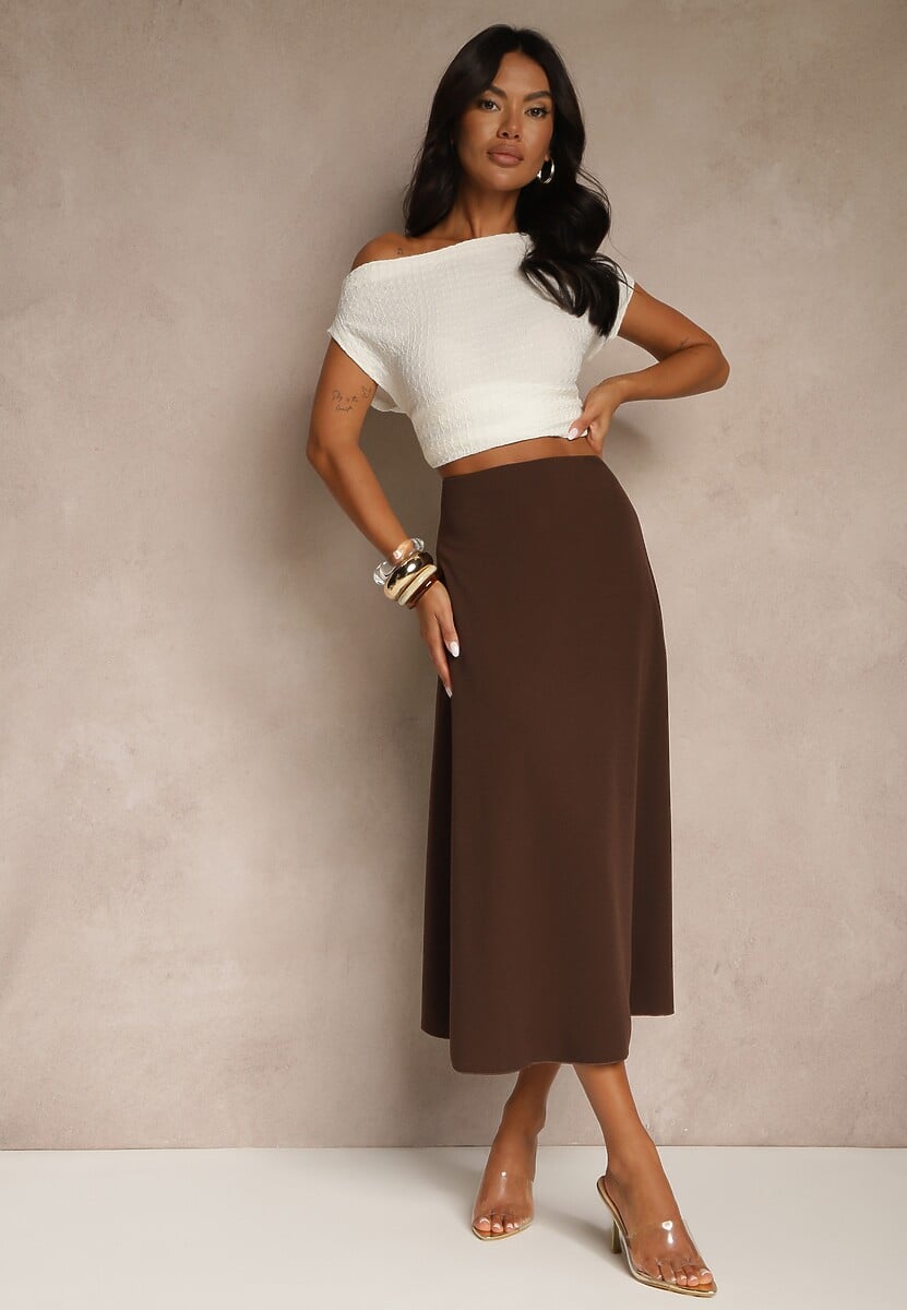 Ciemnobrązowa Midi Spódnica Rozkloszowana o Klasycznym Fasonie Namettia