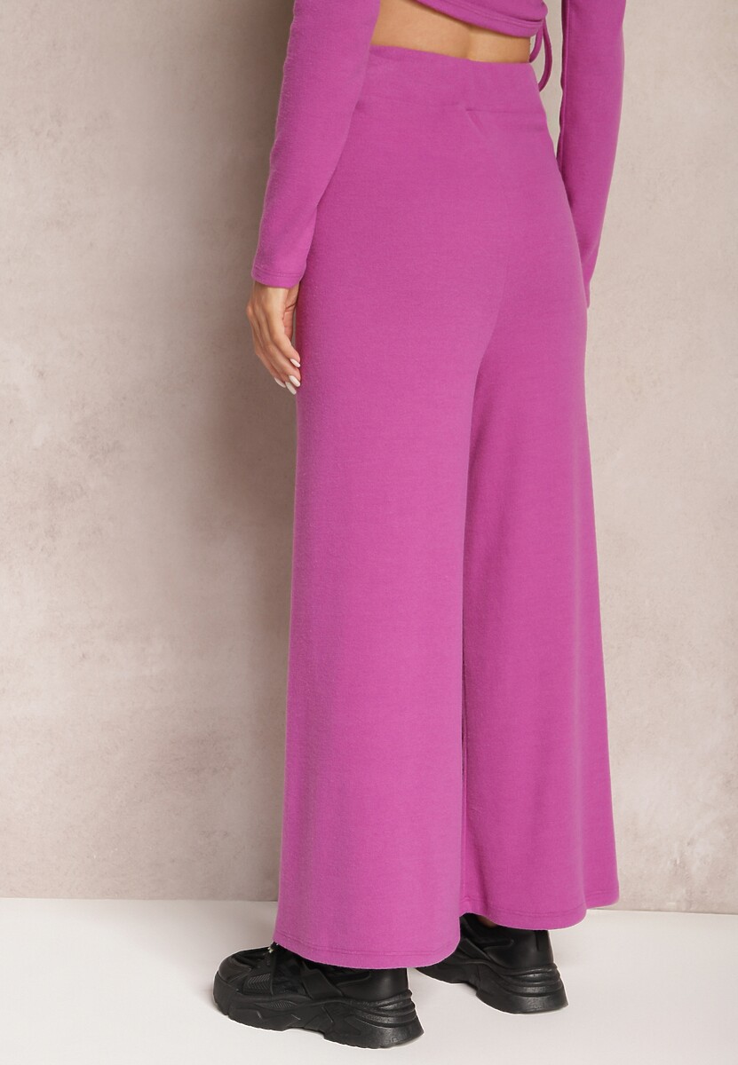 Fioletowe Spodnie o Fasonie Culotte z Gumką w Talii Chakra