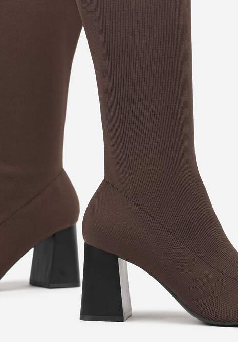 Brązowe Skarpetkowe Kozaki VICES na Słupkowym Obcasie Ralles