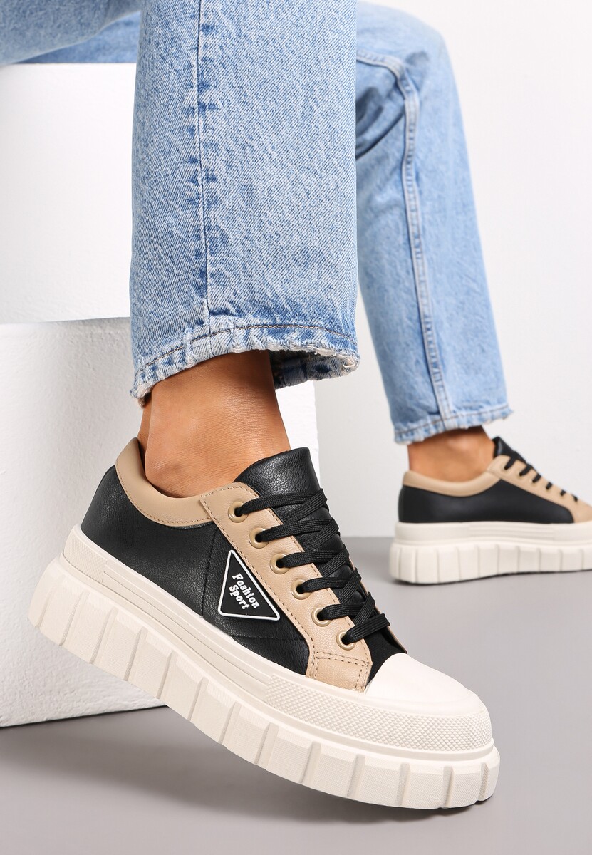 Białe Trampki na Platformie z Przeszyciami i Sznurowaniem Anaiza