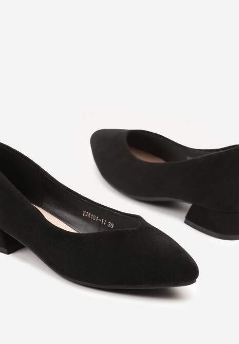 Czarne Czółenka na Niskim Obcasie z Wkładką ze Skóry Naturalnej Falzeri