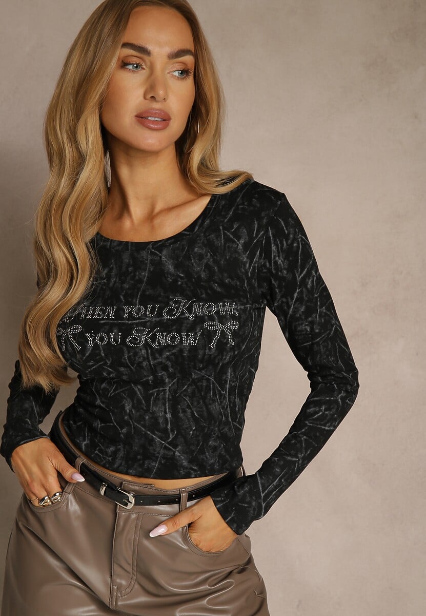 Niebieska Bluzka Longsleeve Ozdobiona Geometrycznym Motywem Uninessa