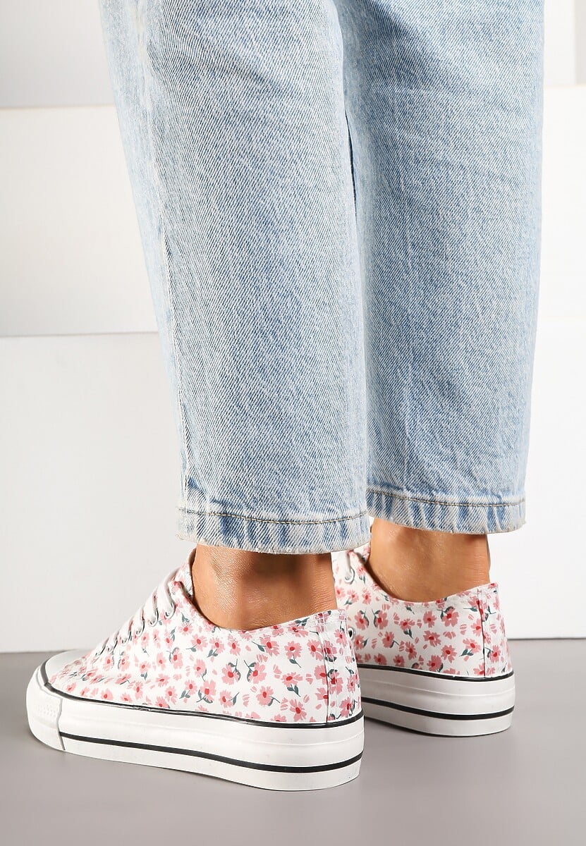 Różowe Casualowe Trampki w Kwiatki Foleriella