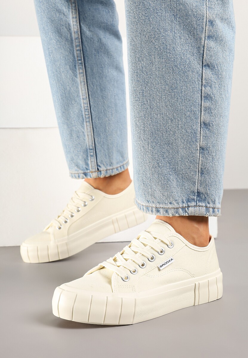 Beżowe Trampki na Tłoczonej Platformie Maivoria