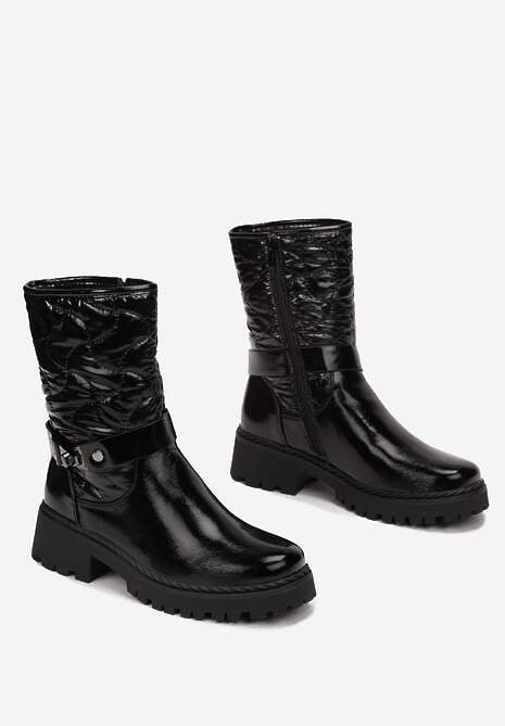 Czarne Botki Lakierowane z Pikowaną Cholewką Dilfe