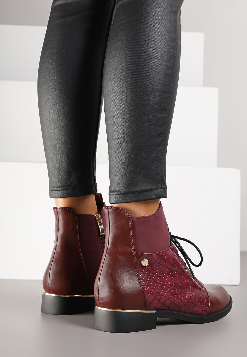 Bordowe Botki Vices w Stylu Trzewików z Motywem Skóry Krokodyla Alirriva