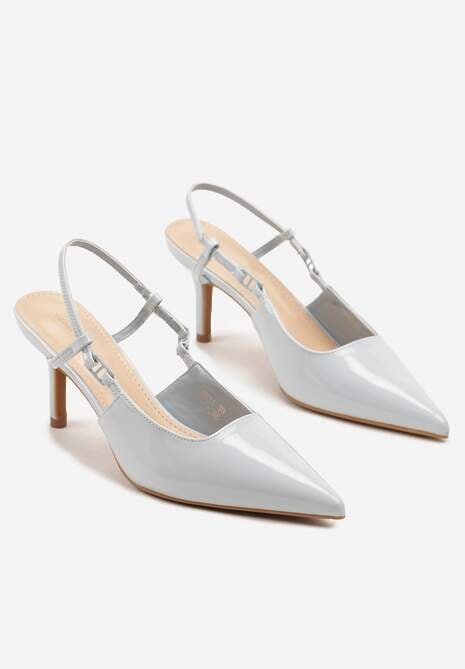 Jasnoniebieskie Lakierowane Sandały na Szpilce ze Spiczastym Noskiem Odelna