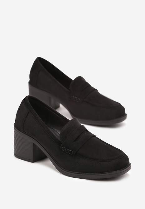 Czarne Półbuty na Słupku z Kwadratowym Noskiem Zeze