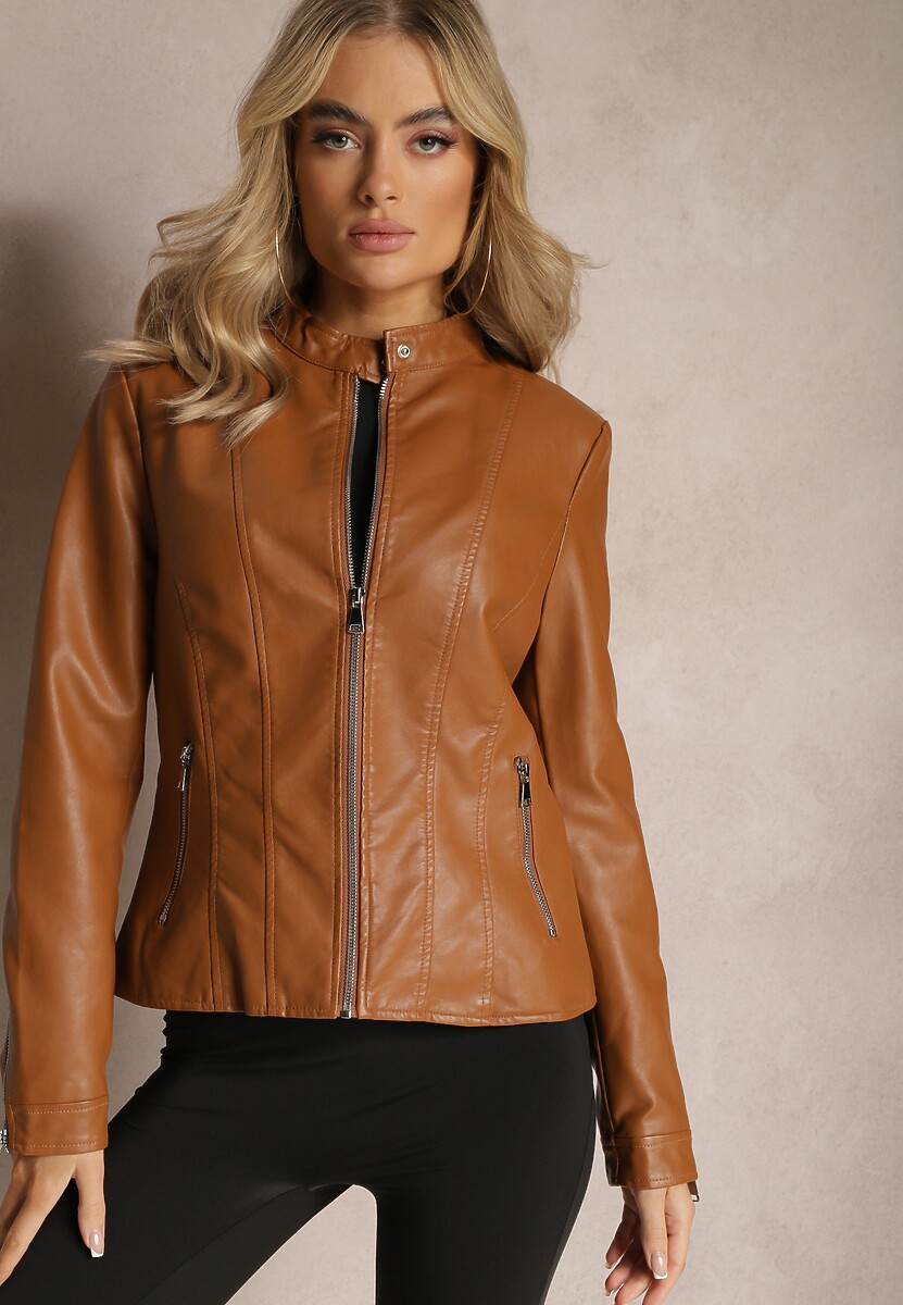 Brązowa Kurtka Ramoneska z Ekoskóry Klaia