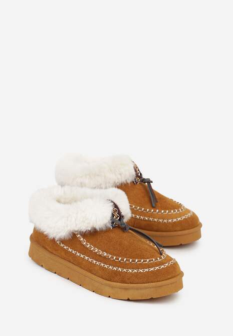 Brązowe Śniegowce na Platformie Ozdobione Haftem i Futerkiem Linedis