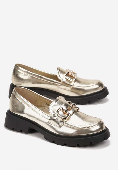 Złote Mokasyny z Klamerką na Grubej Podeszwie Abantha