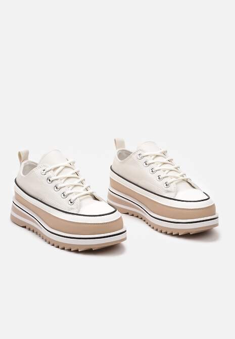 Beżowe Trampki na Masywnej Platformie z Cholewką przed Kostkę Ableeva
