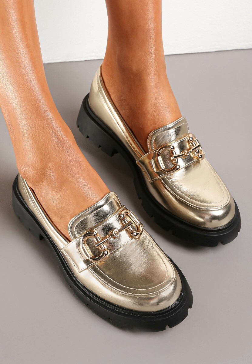 Złote Mokasyny z Klamerką na Grubej Podeszwie Abantha