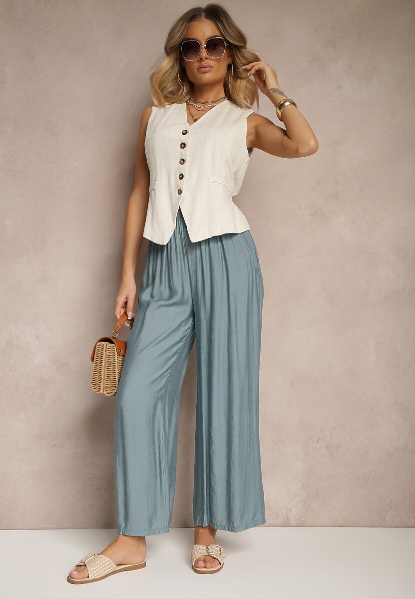 Jasnoniebieskie Spodnie Palazzo o Szerokim Kroju High Waist Lislevia
