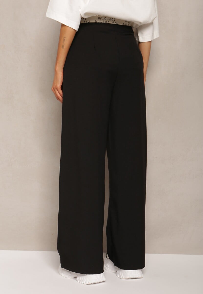 Czarne Szerokie Spodnie w Stylu Garniturowym High Waist Folara