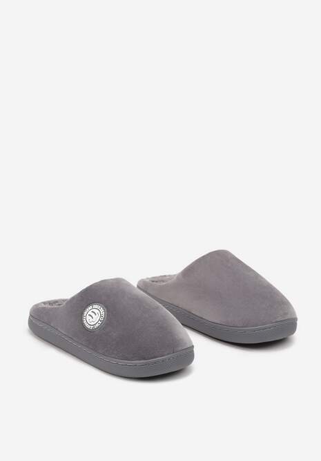 Szare Kapcie na Płaskiej Podeszwie Ozdobione Futerkiem w Stylu Baranka Mairelle