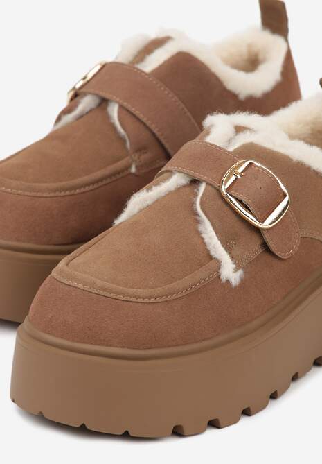 Brązowe Śniegowce na Platformie z Paskiem ze Sprzączką i Futrem Unweda