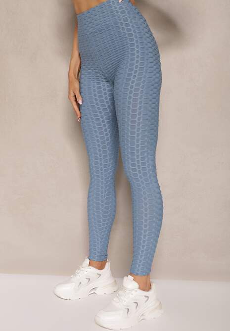 Niebieskie Sportowe Legginsy z Wytłoczonym Wzorkiem Askida
