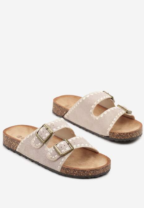 Ciemnobeżowe Klapki na Korkowej Platformie w Stylu Boho Odarielle