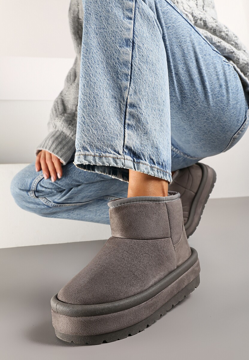 Ciemnoszare Krótkie Śniegowce Wsuwane na Grubej Podeszwie Tinarella