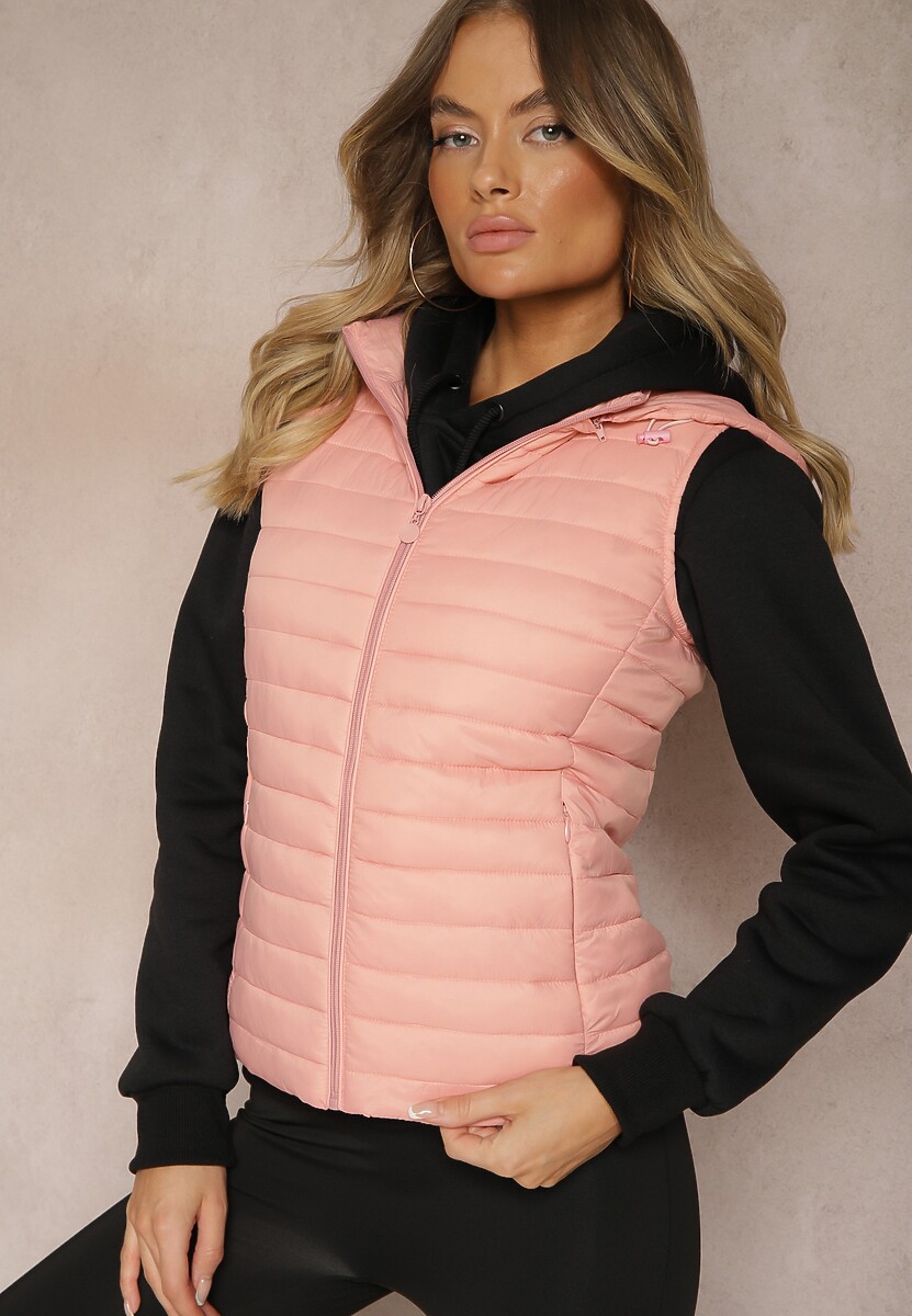 Czerwona Rozpinana Kamizelka Pikowana z Odpinanym Kapturem i Kieszeniami Arkathia