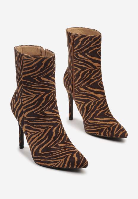 Czarno-Brązowe Botki na Szpilce ze Szpiczastym Noskiem Glencora