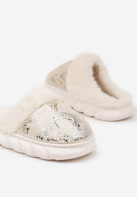 Złote Kapcie Vices na Piankowej Podeszwie Zdobione Futrem Eleadraea