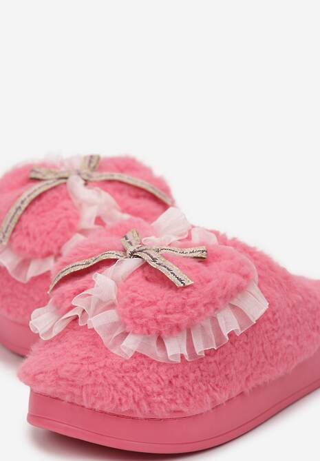 Fuksjowe Kapcie z Futerka Ozdobione Kokardką Nuvimes