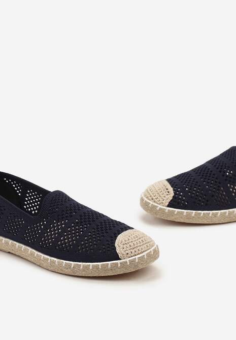Granatowe Ażurowe Espadryle Ozdobione Plecionką na Podeszwie i Nosku Tarniesa