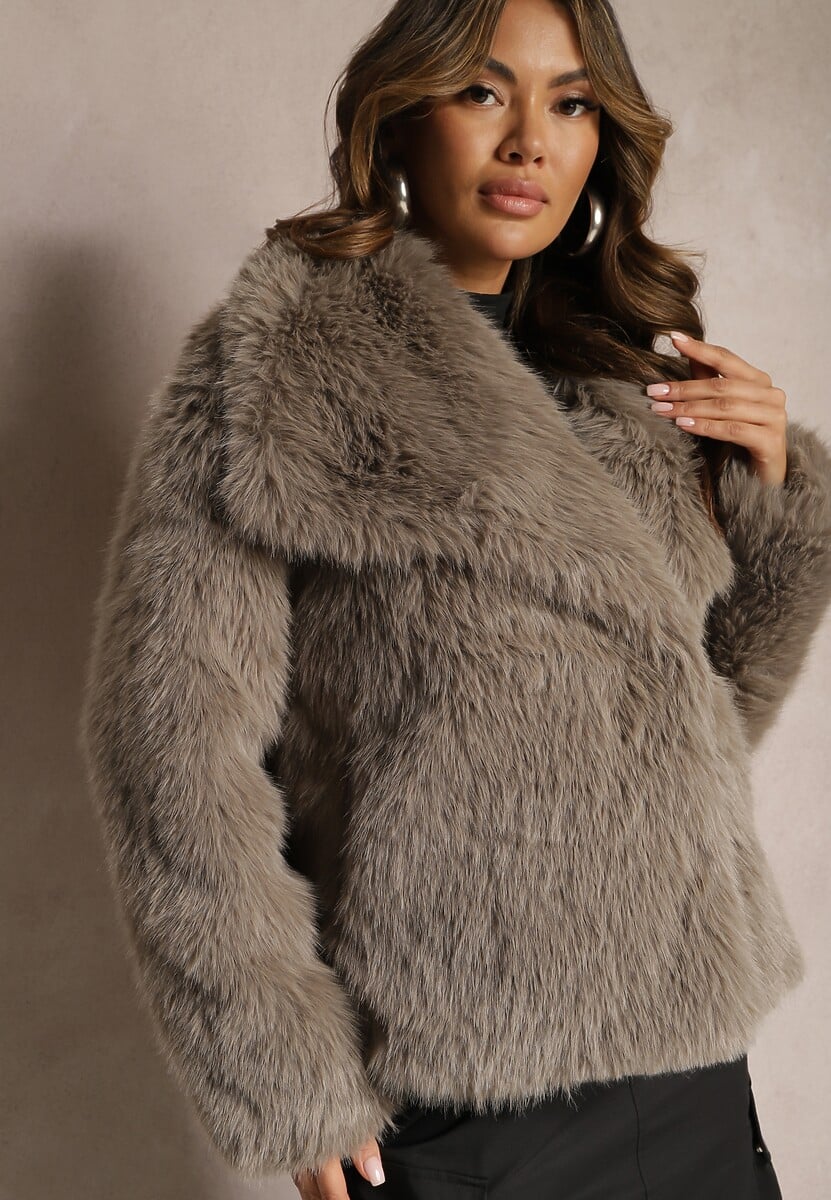 Ciemnoszara Kurtka Futro z Długim Włosiem Zelita