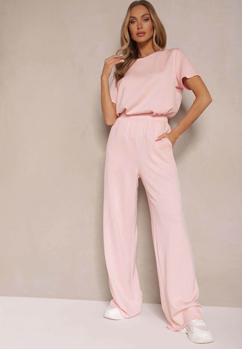 Białe Spodnie z Wiskozą o Szerokim Kroju z Cyrkoniami Zeleria