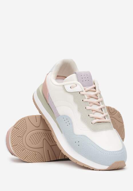 Biało-Niebieskie Sneakersy Zdobione Wstawkami z Imitacji Skóry Fayela