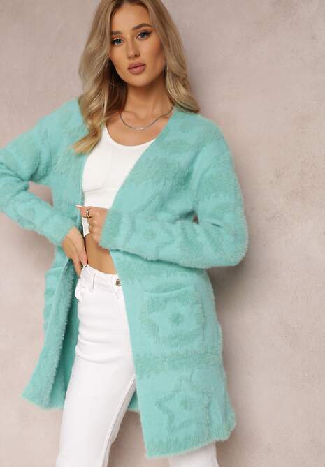 Zielony Długi Kardigan Puszysty Aborra