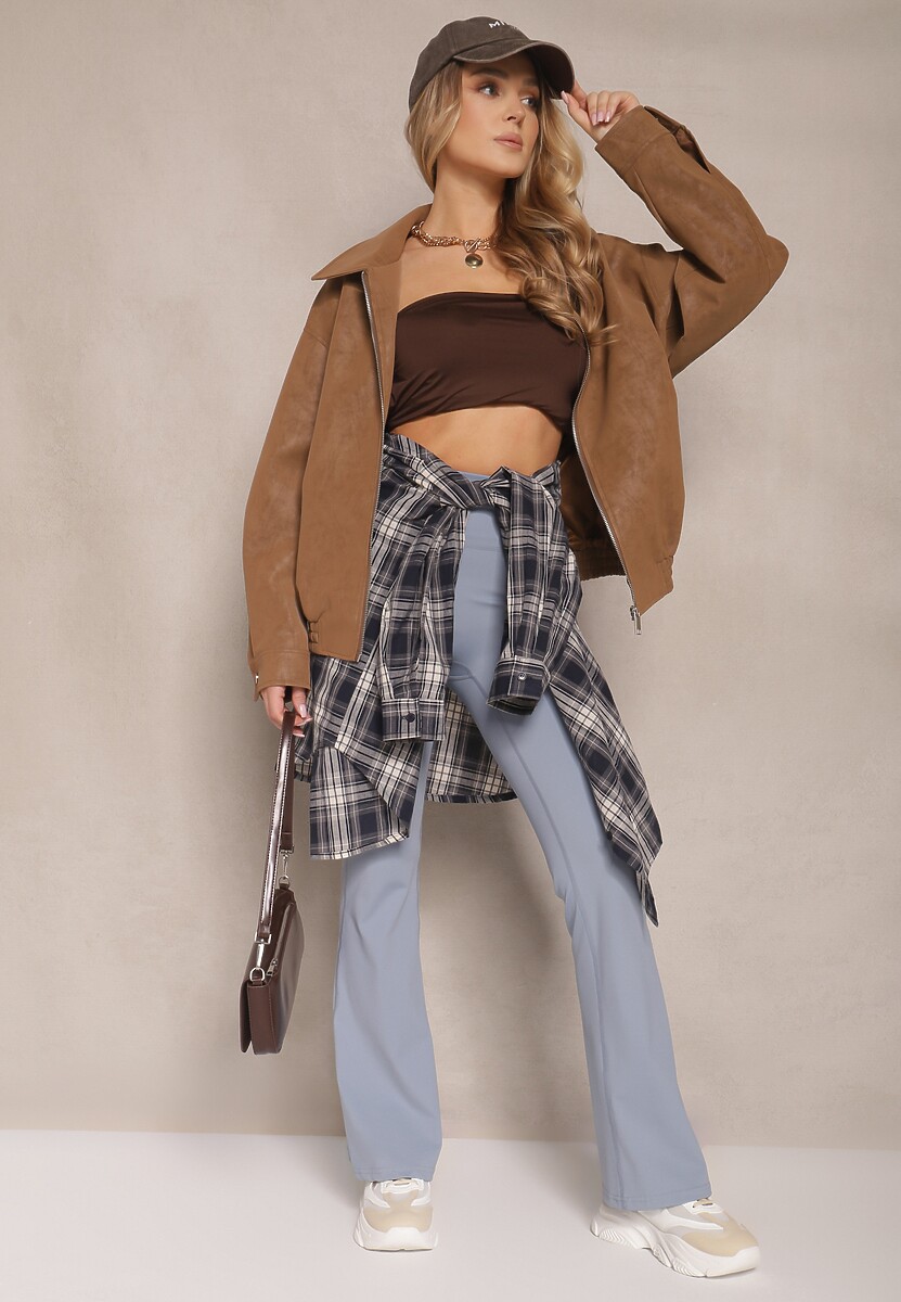 Jasnoniebieskie Legginsy Dzwony High Waist Korivienne