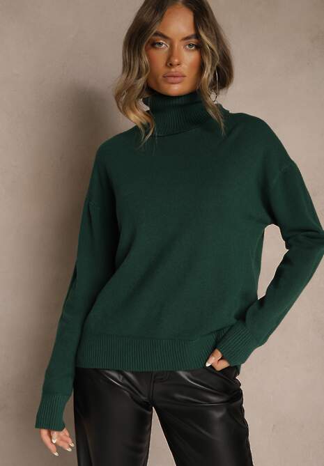 Zielony Golf z Dodatkiem Kaszmiru z Przeszyciami po Bokach Avenella