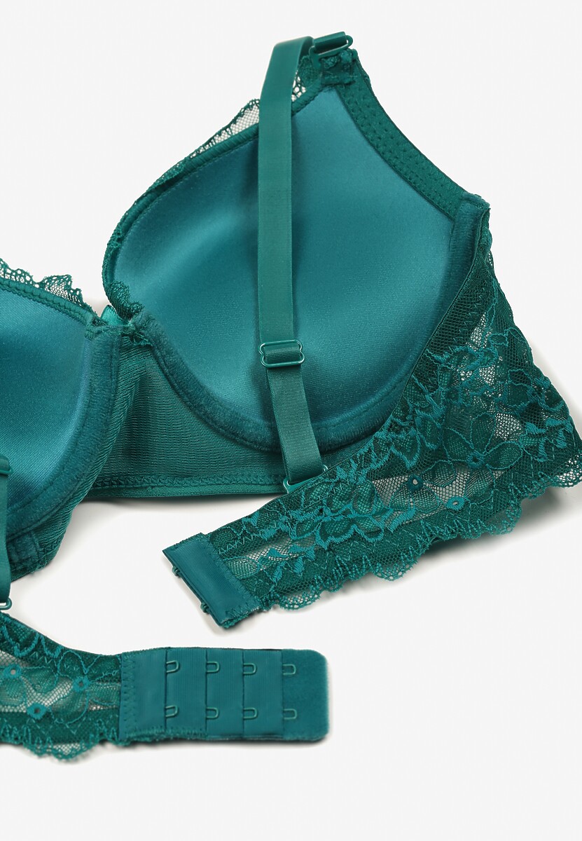 Zielony Biustonosz Push Up Ozdobiony Koronką Temirenna